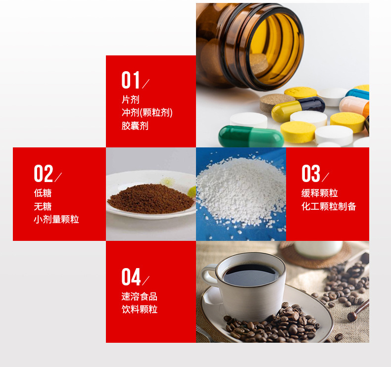 低糖顆粒、藥劑顆粒、化工顆粒、飲料顆粒等均可使用無塵投料站 